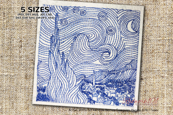 Starry Night by Van Gogh Redwork